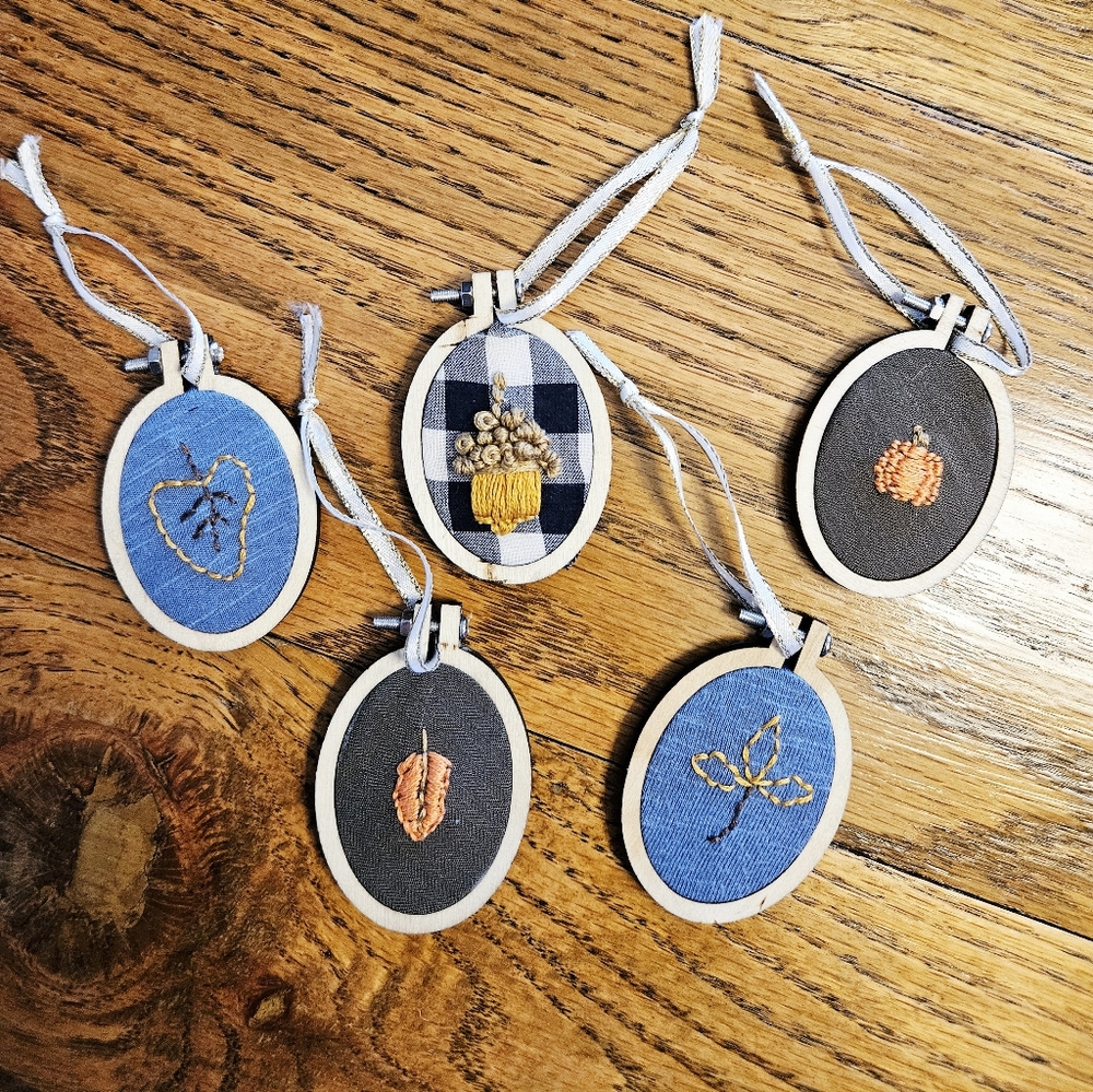 Elegant Embroidered Holiday Ornaments - Set of 5
